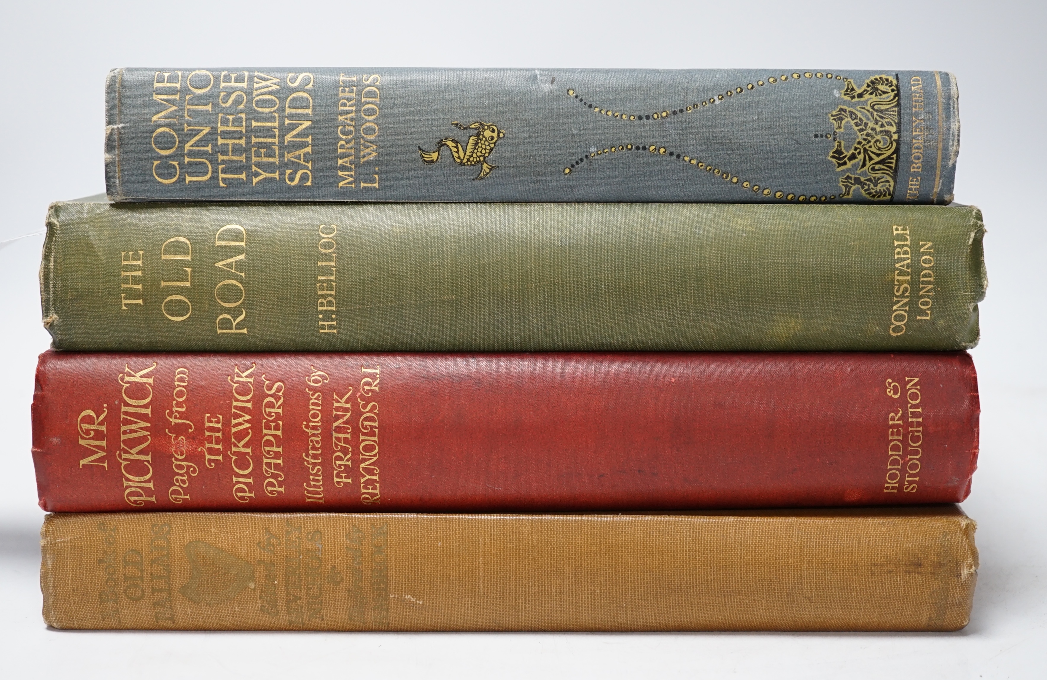 Belloc, Hilaire - The Old Road. plates (by William Hyde); publisher's pictorial cloth, roy. 8vo.. 1904; Dickens, Charles - Mr Pickwick. Illustrated in colour by Frank Reynolds; gilt pictorial cloth, 4to. (ca.1925); sold